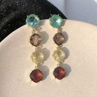 Faux Crystal Dangle Earring 1 Pair - Green & Gray & Yellow & Dark Red - One Size