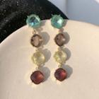 Faux Crystal Dangle Earring 1 Pair - Green & Gray & Yellow & Dark Red - One Size