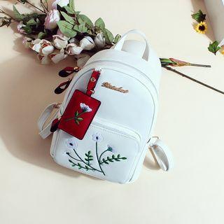 Flower Embroidered Faux Leather Backpack