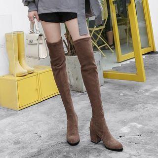 Genuine Suede Over-the-knee Block Heel Boots