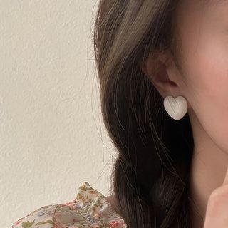 Heart Ear Stud 1 Pair - White - One Size
