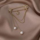 Snowflake Faux Pearl Safety Pin Alloy Brooch Gold - One Size