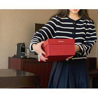 [dearest] Piped Stripe Woolen Cardigan (navy Blue) One Size