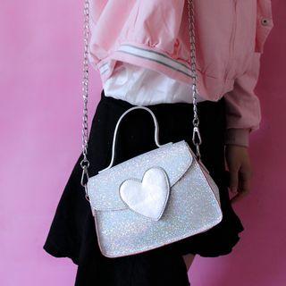 Heart Applique Chain Strap Crossbody Bag
