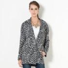 Patterned Snap-button Oversized Jacket Gray And Black - One Size