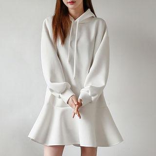 Hooded Ruffle-hem Neoprene Dress