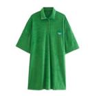 3/4-sleeve Lettering Polo Shirt Dress