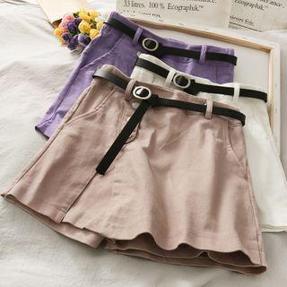High-waist Asymmetric Mini Skort With Belt