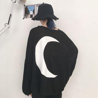 Long-sleeve Moon Print Sheer T-shirt