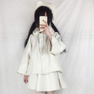 Bear Embroidery Double Breasted Coat / Mini Skirt