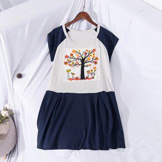 Applique Short-sleeve A-line Dress Light Gray - One Size