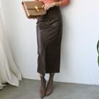 Faux-leather H-line Maxi Skirt