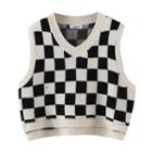V-neck Checkerboard Sweater Vest Checkerboard - Black & White - One Size