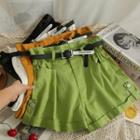 Paperbag High-waist Rolled Hot Shorts With Belt