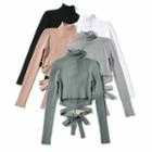 Plain Mock-neck Lace-up Top