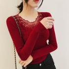 Long-sleeve Butterfly Embroidered Knit Top