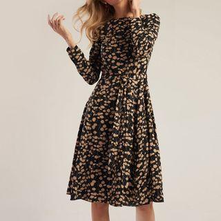 Long Sleeve Floral Print Tie-waist Midi Dress