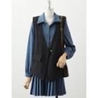Plain Vest / Pleated Shirt Dress / Set