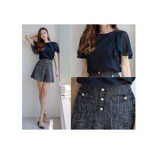 Button-detail Tweed A-line Skort