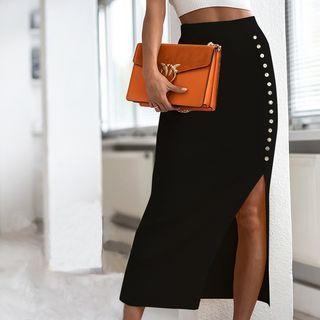 High-waist Side-slit Knit Mini Pencil Skirt