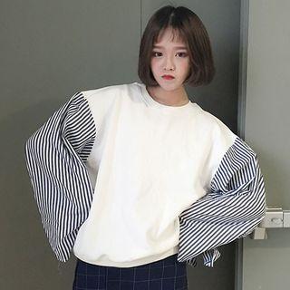 Striped Sleeve Oversized Pullover