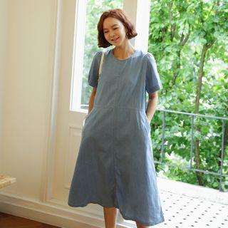 Seam-trim A-line Denim Dress