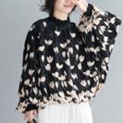 Dolman-sleeve Floral Print Blouse Black - One Size