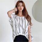 Batwing-sleeve Dip-back Striped Blouse