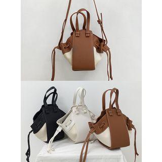 Stitched Canvas-panel Bucket Bag