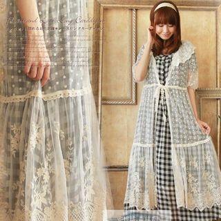 Elbow-sleeve Lace Long Coat