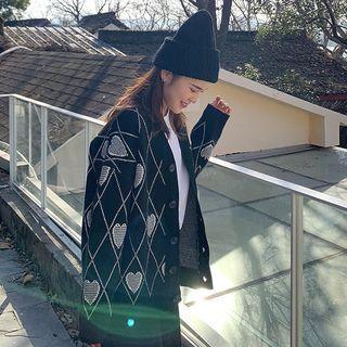 Argyle Heart Print Cardigan Black - One Size