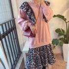 Mock Two-piece Long-sleeve Midi Sweatshirt Dress Pink - One Size