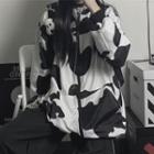 Cow Print Zipped Hoodie White - One Size