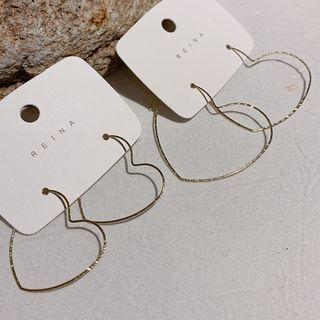 Heart Hoop Earring 1 Pair - Heart - Gold - One Size