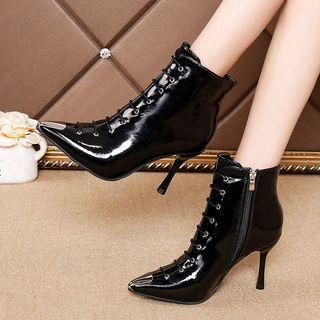 Metallic Toe Patent Lace-up High Heel Short Boots