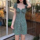 Short-sleeve Frill Trim Floral A-line Mini Dress