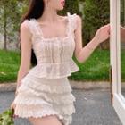 Lace Camisole Top / Tiered Mini Skirt