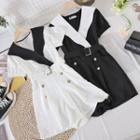 Lapel Color Block Short-sleeve Playsuit