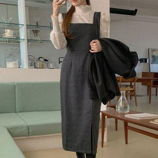 Tie-waist Slit-front Overall Dress