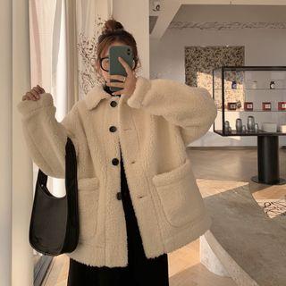 Collared Single-breasted Fleece Jacket As Shown In Figure - One Size