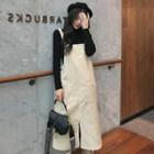 Set: Mock Neck Plain Top + Slit-front Jumper Dress