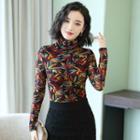 Floral Mock Neck Long-sleeve Top