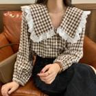 Long Sleeve Gingham Collared Blouse