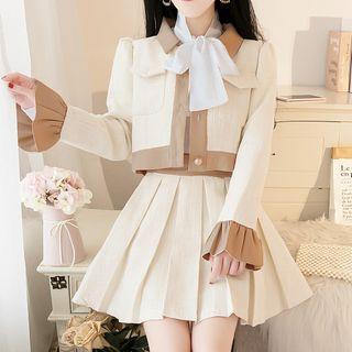 Contrast Trim Button Jacket / Shirt / Pleated Skirt / Set