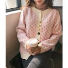 Round-neck Button-detail Patterned Cardigan Pink - One Size
