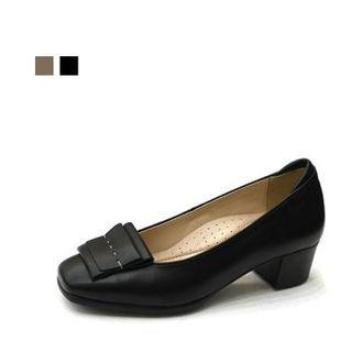 Sheepskin Block-heel Embellished Pumps