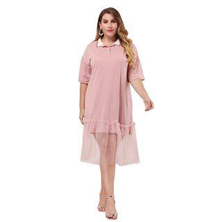 Short-sleeve Mesh Hem Collared Dress