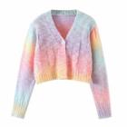 Cable Knit Cardigan Blue & Purple & Pink - One Size