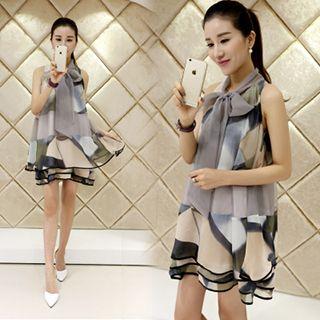 Tie-neck Loose Fit Sleeveless Dress