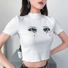 Short-sleeve Eye Embroidered Ribbed T-shirt